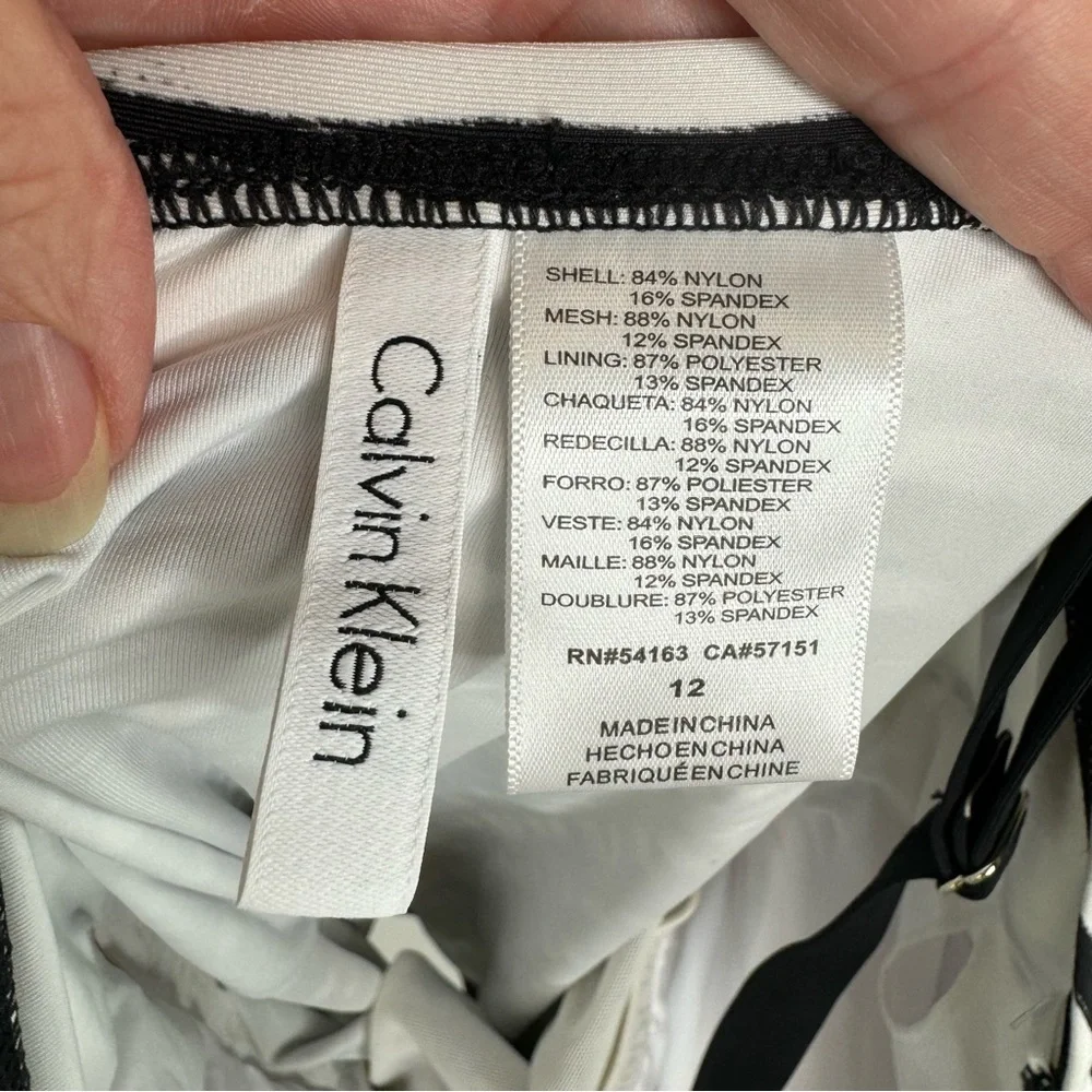 Calvin Klein Abstract Stripe & Block Black White Swimsuit One Piece size 12